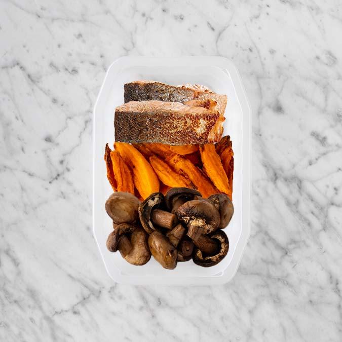 200g Salmon 100g Sweet Potato Fries 250g Mushrooms