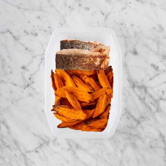 250g Salmon 150g Sweet Potato Fries 100g Sweet Potato Fries