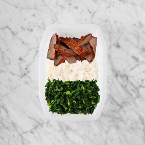 100g Smokey BBQ Steak 50g Basmati Rice 50g Kale