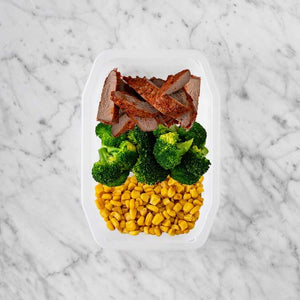 150g Smokey BBQ Steak 100g Broccoli 100g Corn