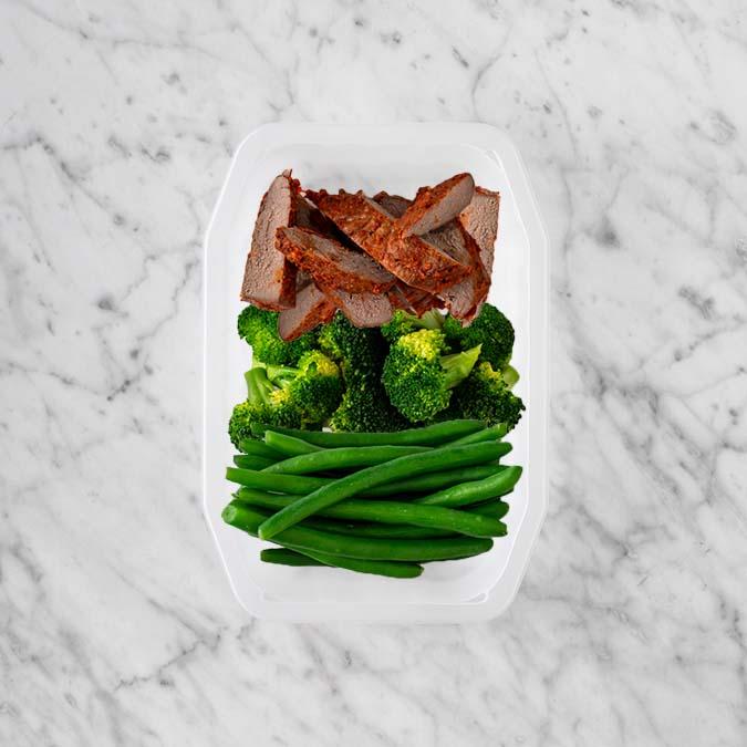 100g Smokey BBQ Steak 50g Broccoli 50g Green Beans