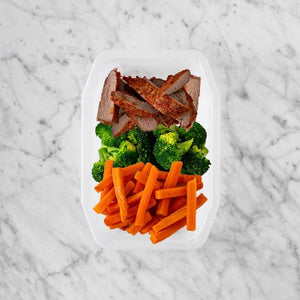 150g Smokey BBQ Steak 100g Broccoli 100g Honey Baked Carrots