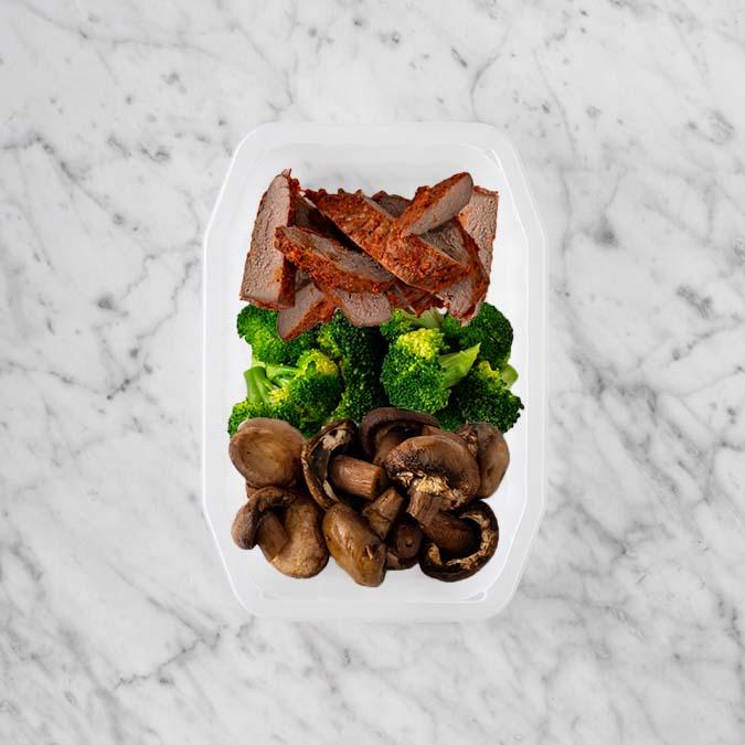 150g Smokey BBQ Steak 50g Broccoli 50g Mushrooms