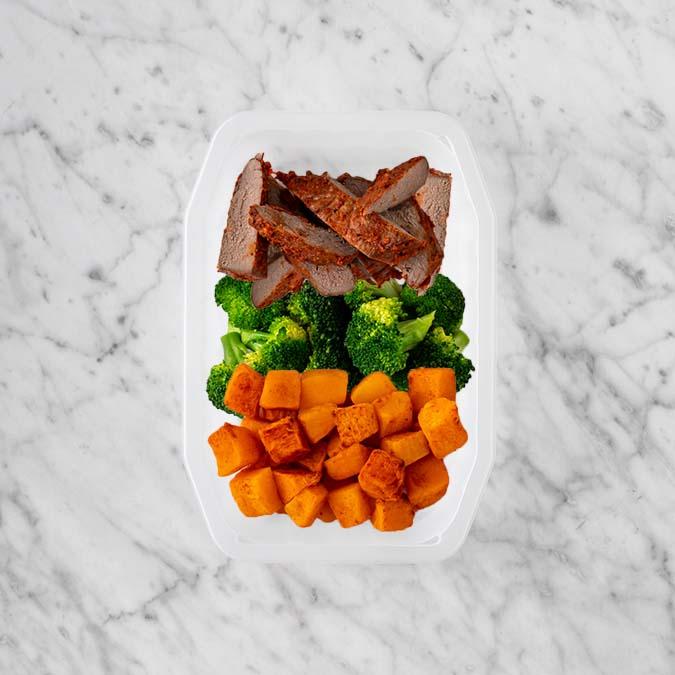 150g Smokey BBQ Steak 100g Broccoli 200g Rosemary Baked Sweet Potato