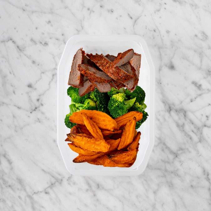 200g Smokey BBQ Steak 100g Broccoli 150g Sweet Potato Fries