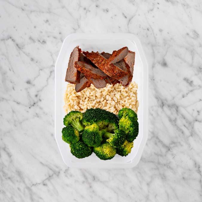 150g Smokey BBQ Steak 100g Brown Rice 100g Broccoli
