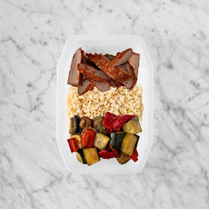 150g Smokey BBQ Steak 100g Brown Rice 100g Char Veg