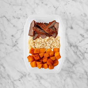 100g Smokey BBQ Steak 250g Brown Rice 250g Rosemary Baked Sweet Potato