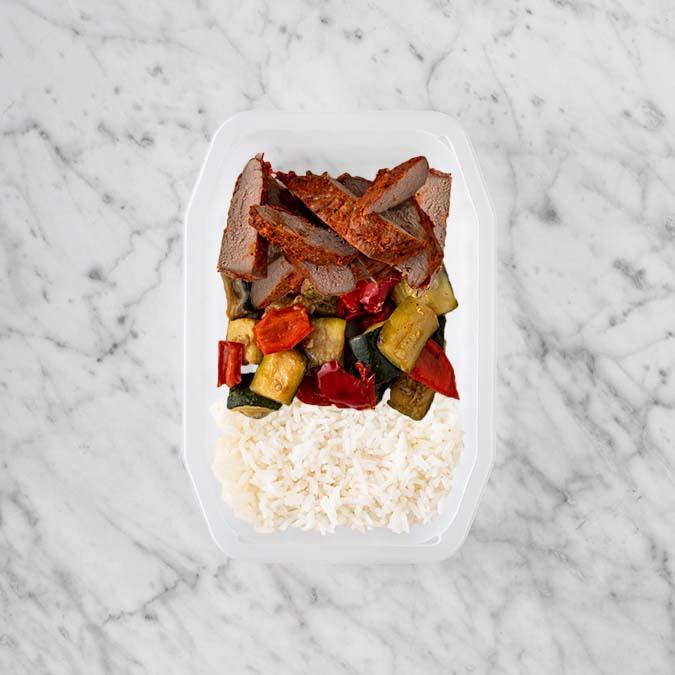 100g Smokey BBQ Steak 150g Char Veg 200g Basmati Rice