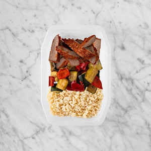 100g Smokey BBQ Steak 200g Char Veg 50g Brown Rice