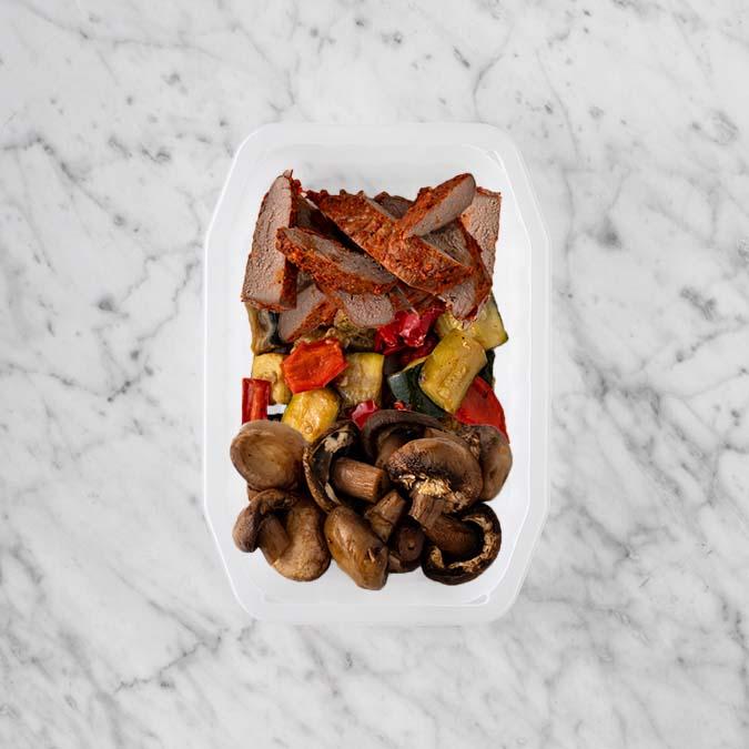 150g Smokey BBQ Steak 150g Char Veg 100g Mushrooms