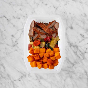 100g Smokey BBQ Steak 150g Char Veg 150g Rosemary Baked Sweet Potato