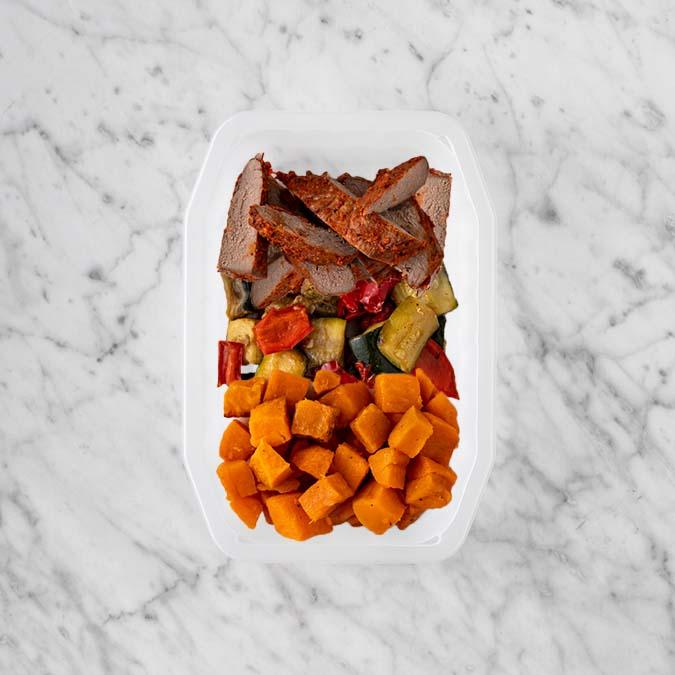 100g Smokey BBQ Steak 150g Char Veg 50g Smokey Pumpkin