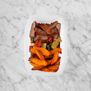 100g Smokey BBQ Steak 150g Char Veg 250g Sweet Potato Fries