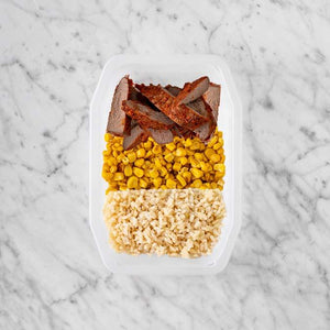 100g Smokey BBQ Steak 150g Corn 50g Brown Rice