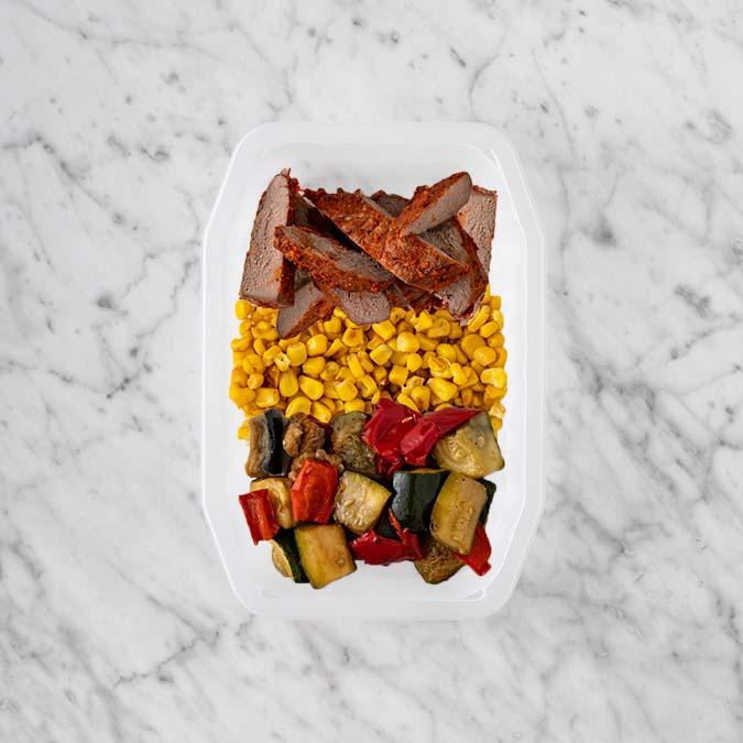 100g Smokey BBQ Steak 150g Corn 100g Char Veg