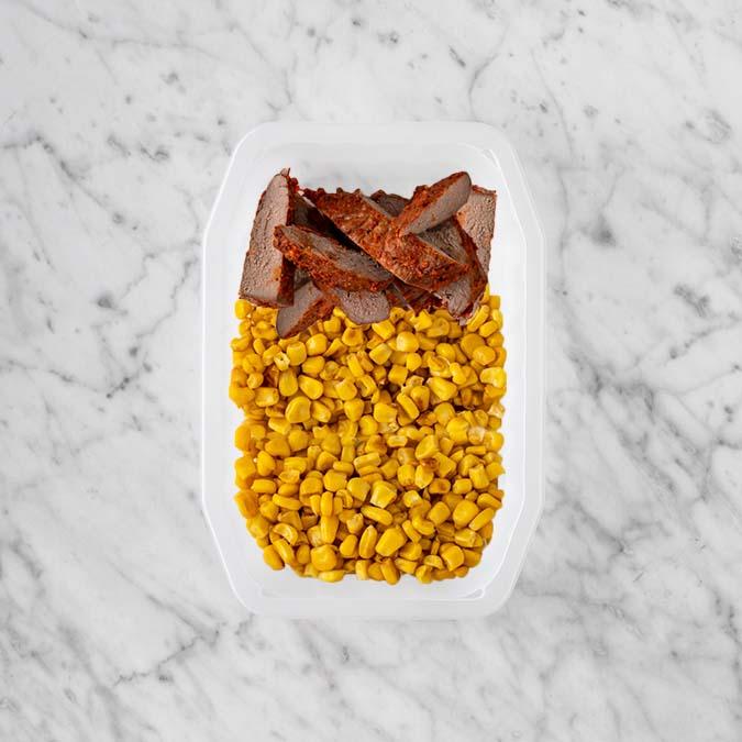 100g Smokey BBQ Steak 250g Corn 150g Corn