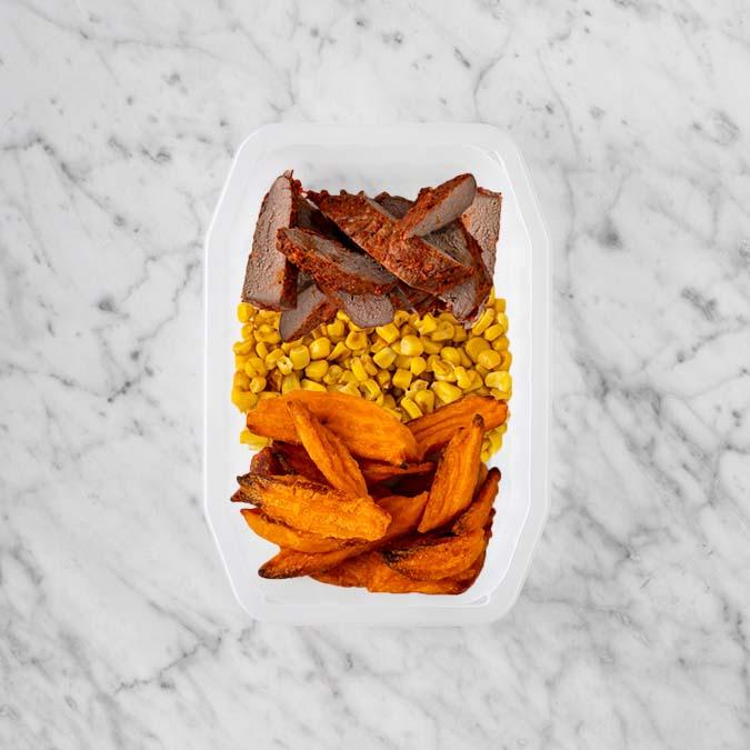 100g Smokey BBQ Steak 250g Corn 150g Sweet Potato Fries