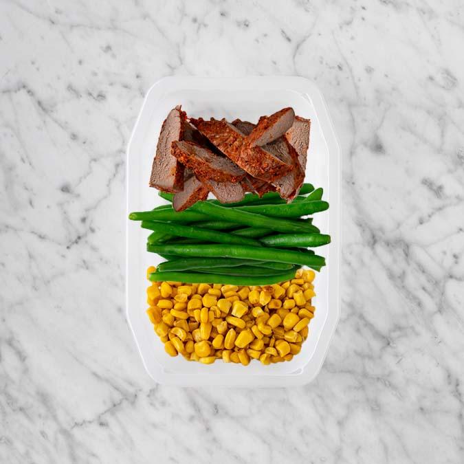 100g Smokey BBQ Steak 150g Green Beans 100g Corn