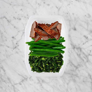 100g Smokey BBQ Steak 150g Green Beans 200g Kale