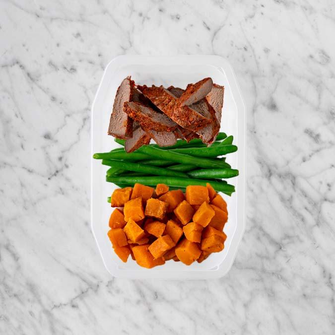 100g Smokey BBQ Steak 200g Green Beans 50g Smokey Pumpkin