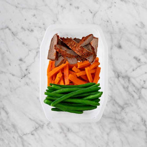 100g Smokey BBQ Steak 150g Honey Baked Carrots 150g Green Beans