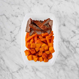 100g Smokey BBQ Steak 150g Honey Baked Carrots 250g Rosemary Baked Sweet Potato