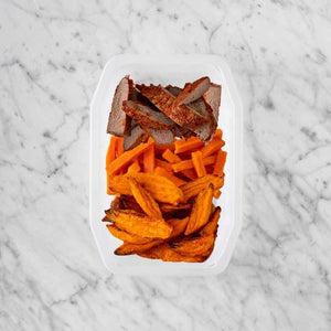 100g Smokey BBQ Steak 150g Honey Baked Carrots 150g Sweet Potato Fries