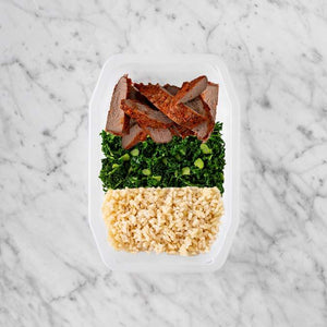 100g Smokey BBQ Steak 150g Kale 200g Brown Rice