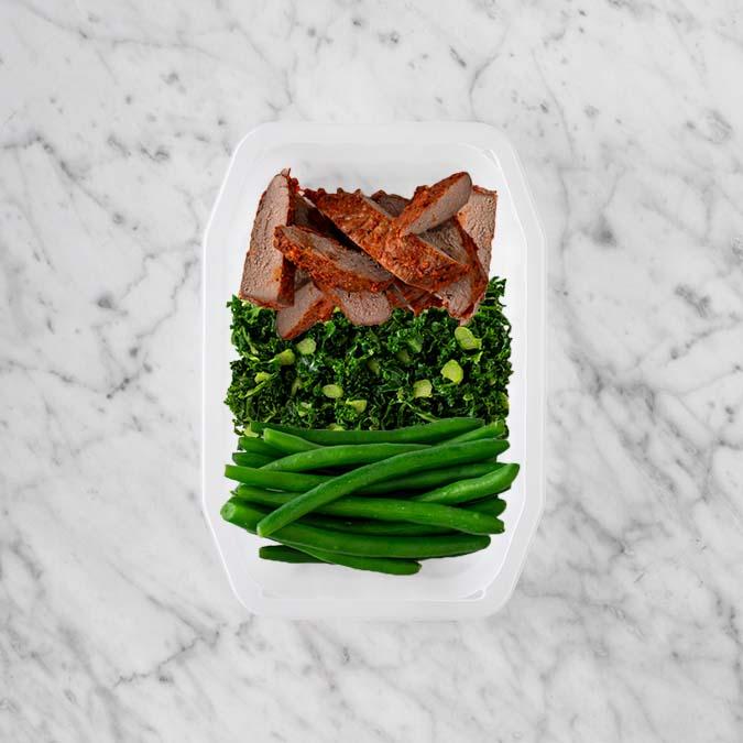 100g Smokey BBQ Steak 150g Kale 250g Green Beans