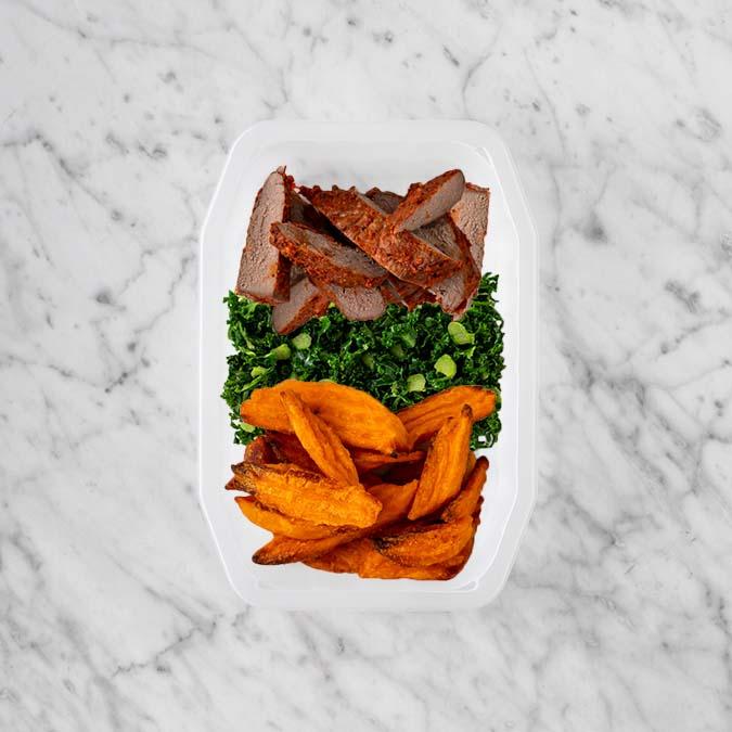100g Smokey BBQ Steak 150g Kale 250g Sweet Potato Fries