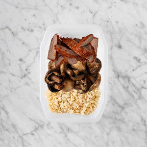 100g Smokey BBQ Steak 150g Mushrooms 250g Brown Rice