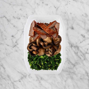 100g Smokey BBQ Steak 50g Mushrooms 50g Kale