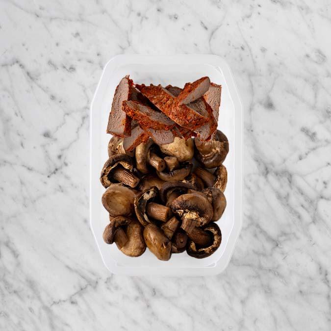 100g Smokey BBQ Steak 150g Mushrooms 250g Mushrooms