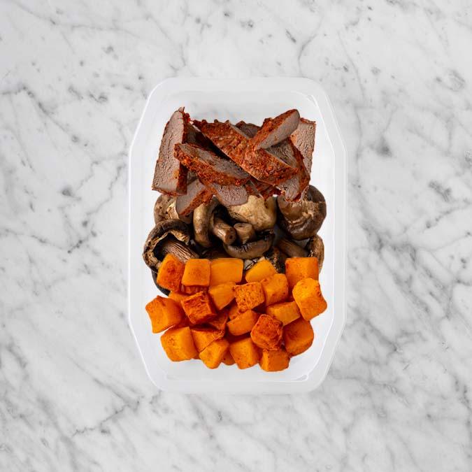 100g Smokey BBQ Steak 150g Mushrooms 250g Rosemary Baked Sweet Potato