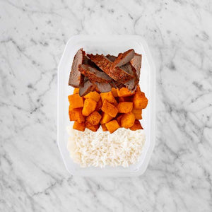 100g Smokey BBQ Steak 200g Rosemary Baked Sweet Potato 100g Basmati Rice