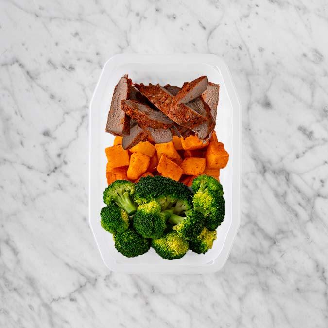 200g Smokey BBQ Steak 50g Rosemary Baked Sweet Potato 50g Broccoli