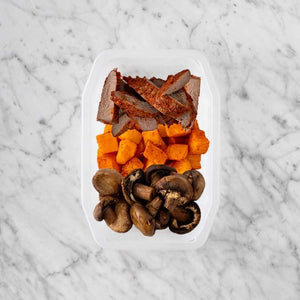 150g Smokey BBQ Steak 100g Rosemary Baked Sweet Potato 100g Mushrooms