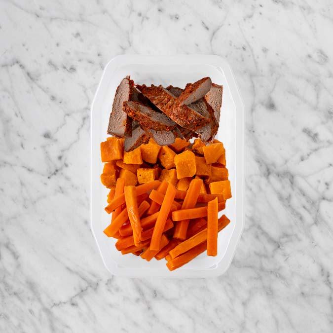 100g Smokey BBQ Steak 150g Smokey Pumpkin 200g Honey Baked Carrots