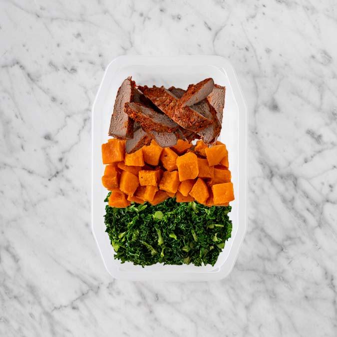 150g Smokey BBQ Steak 100g Smokey Pumpkin 100g Kale