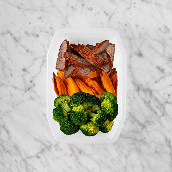 150g Smokey BBQ Steak 100g Sweet Potato Fries 100g Broccoli
