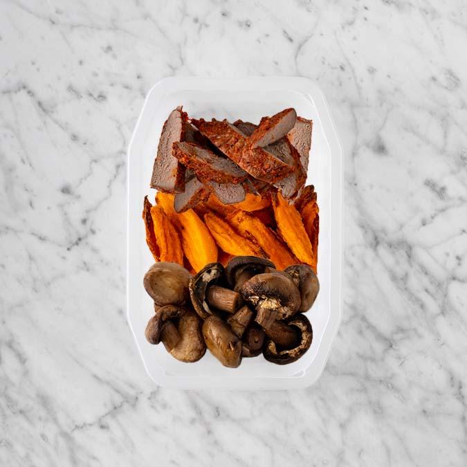 100g Smokey BBQ Steak 100g Sweet Potato Fries 100g Mushrooms