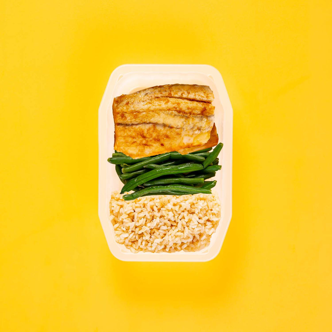 100g Barramundi 50g Green Beans 150g Brown Rice
