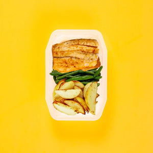 100g Barramundi 100g Green Beans 100g Roast Chat Potato