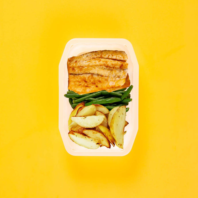 100g Barramundi 100g Green Beans 100g Roast Chat Potato