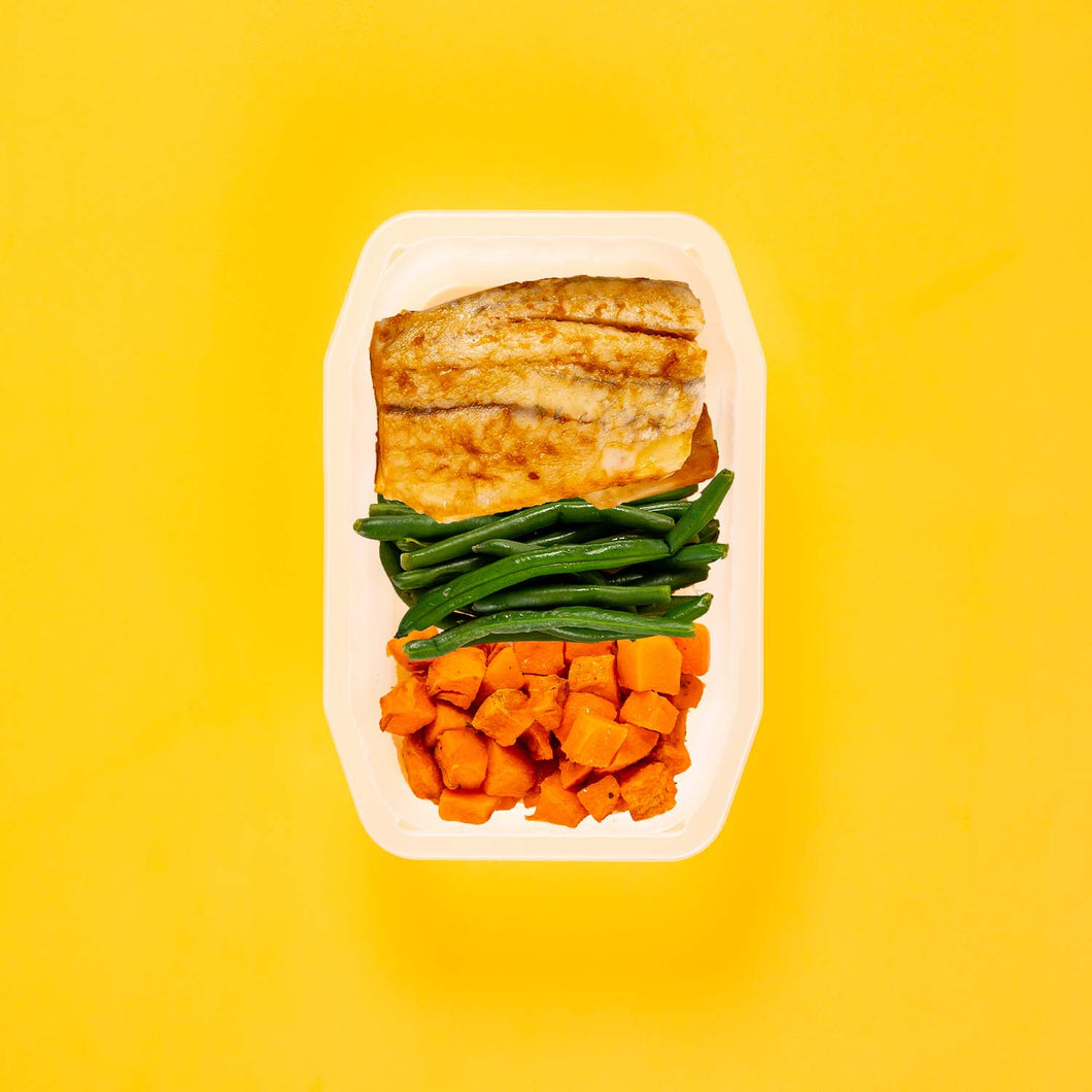 100g Barramundi 100g Green Beans 100g Rosemary Baked Sweet Potato