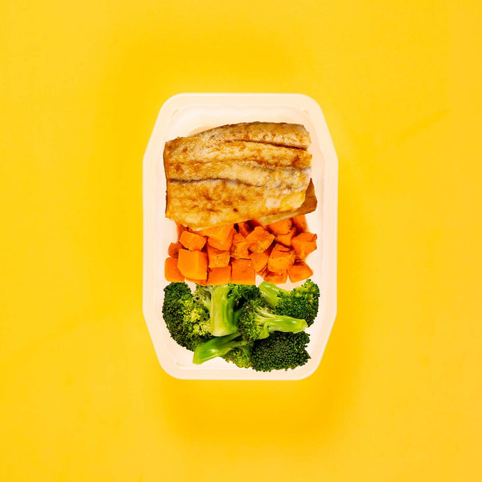 100g Barramundi 100g Rosemary Baked Sweet Potato 100g Broccoli