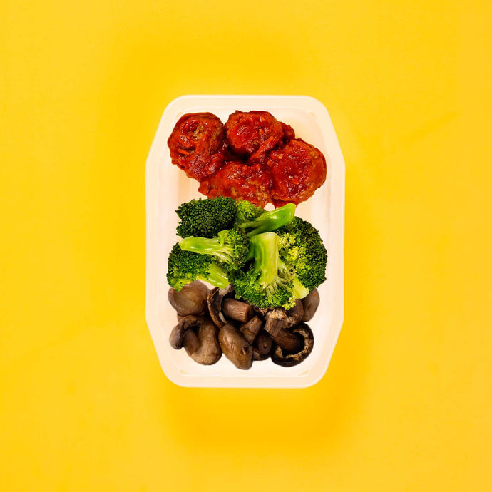 100g Beef Meatballs 100g Broccoli 100g Mushrooms