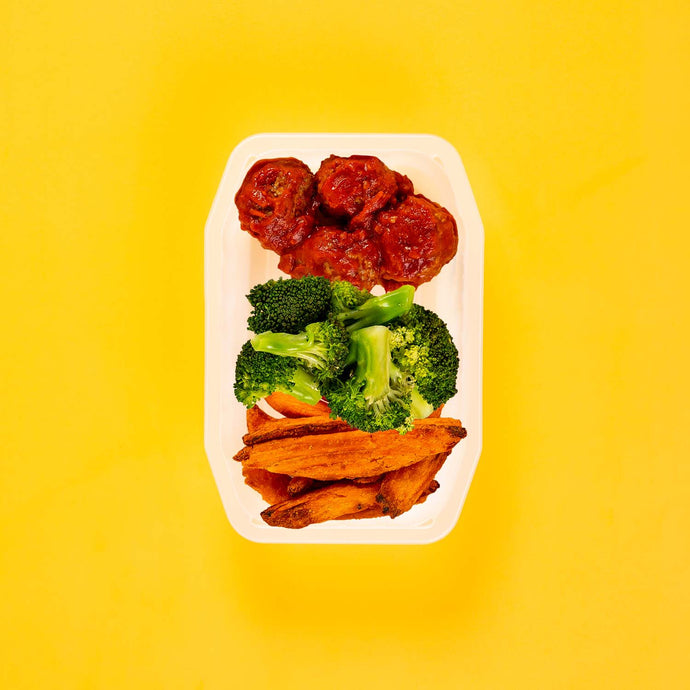 100g Beef Meatballs 100g Broccoli 100g Sweet Potato Wedges