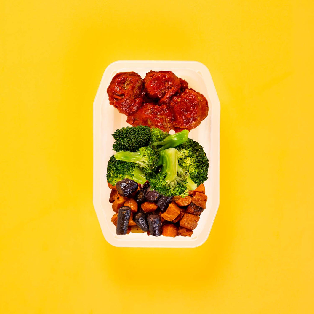 100g Beef Meatballs 100g Broccoli 100g Tri Baked Carrots